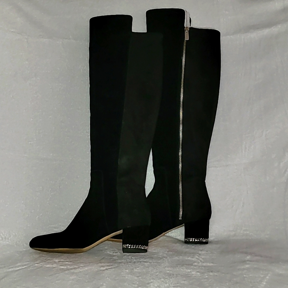 Michael KORS Sabrina  Black Suede Chain Over the Knee tall boots.